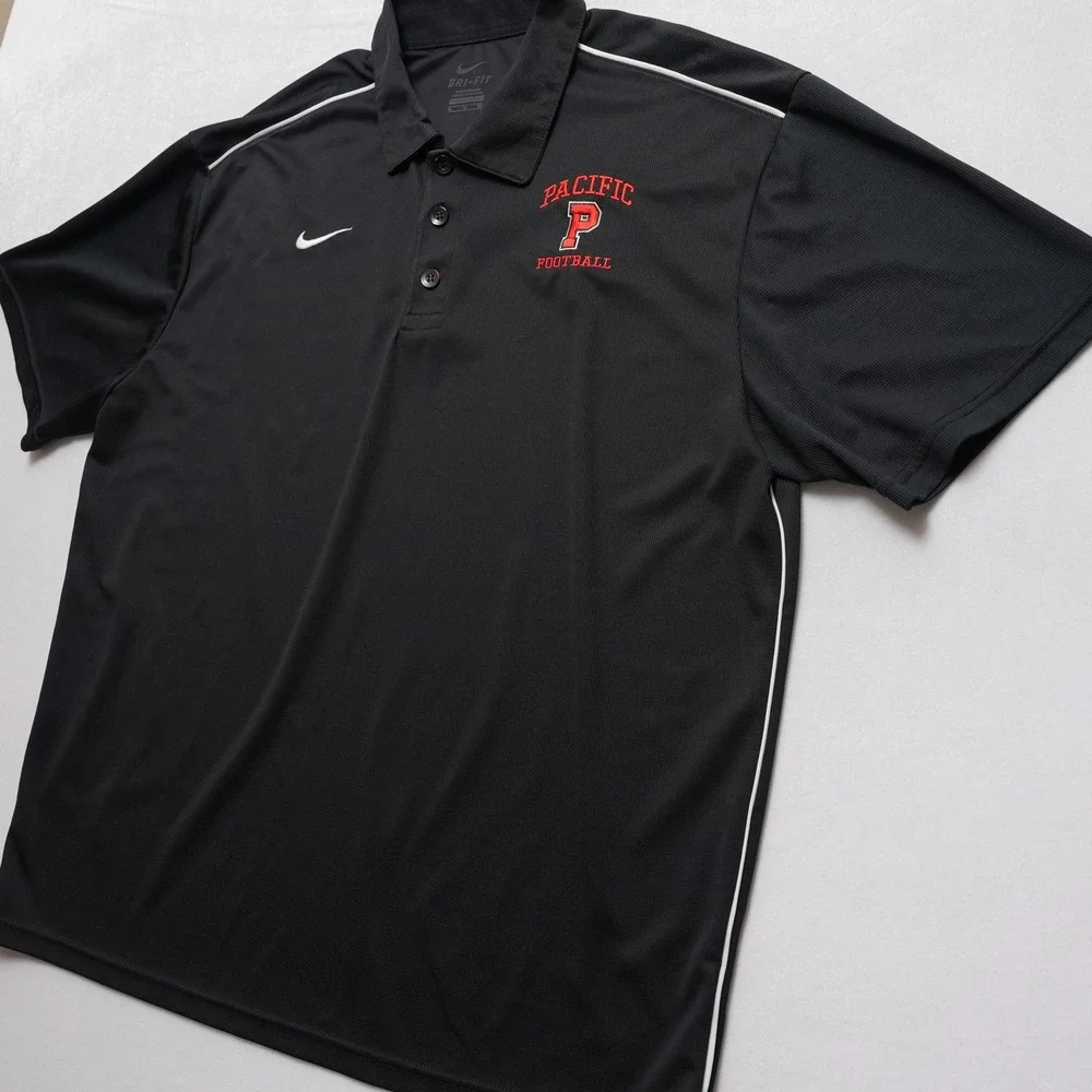 Nike Dri-FIT Mens XL Black Polo Pacific‎ Football Embroidered Athletic Shirt